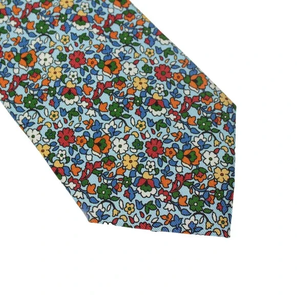 Drake's NWT Neck Tie in Blue / Multicolor Mini Floral Print 100% Silk